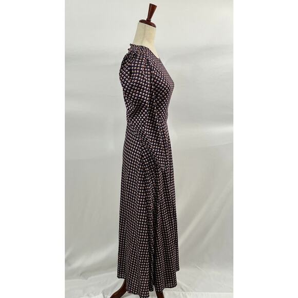 DOEN Sz S Small Vittoria Dress Puff Long Sleeve Midi Harbor Medallion Blue Fall - Picture 8 of 13